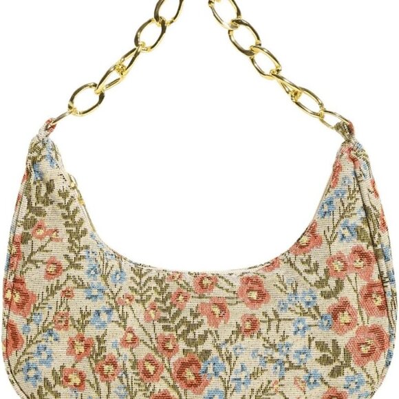 Elegant Floral Beaded Hobo Purse with Metal Chain Handle | Multicolor Delight - Picture 1 of 6